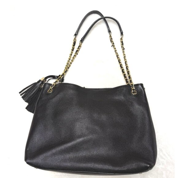 Tory Burch Thea Chain Slouchy Shoulder Bag $495 black/gold logo tassels divided - Picture 5 of 14